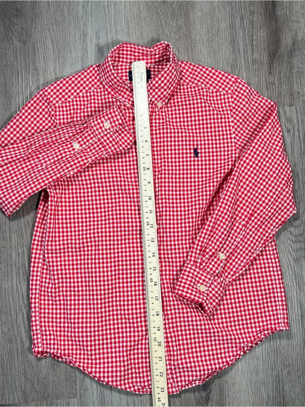 Ralph Lauren Boys Gingham Check Button Down Dress Shirt Long Sleeve M 10-12 Red